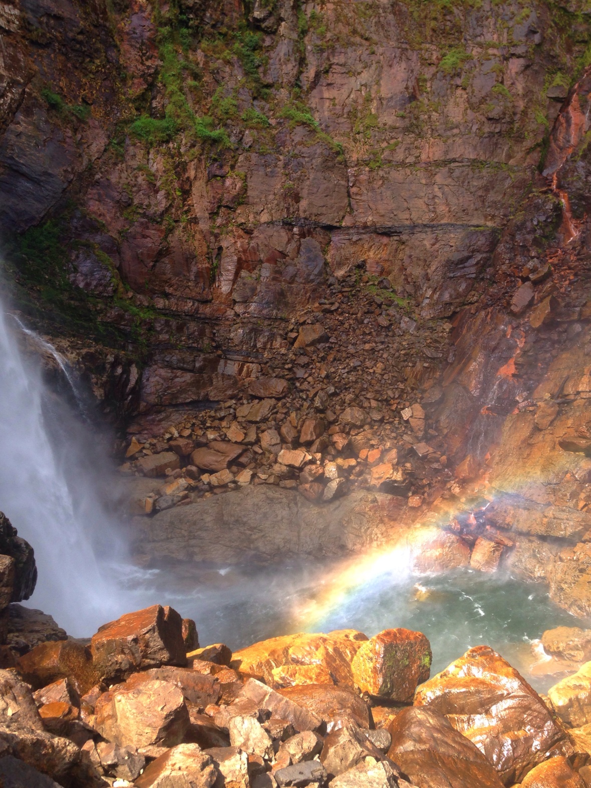 And when the sun hit the exploding mist at the bottom of the falls, it formed a rainbow.